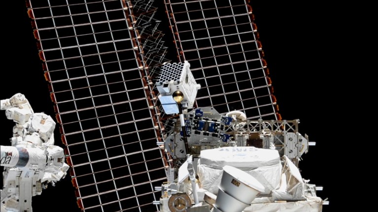 The Neutron star Interior Composition Explorer instrument installed on the exterior of the International Space Station.