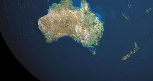 True-colour satellite image of Earth, showing Australia and surrounding ocean.