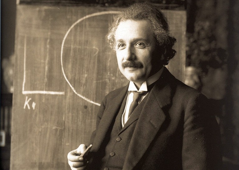 Albert Einstein during a lecture in Vienna in 1921