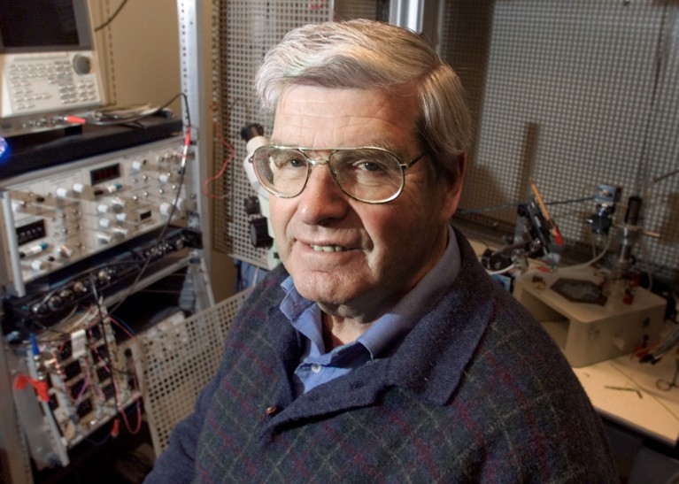 Portrait of Per Andersen in a lab with electronic equipment