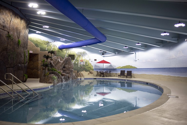 An underground, heated swimmingg pool for residents at the Survival Condo in Glasco, Kansas.