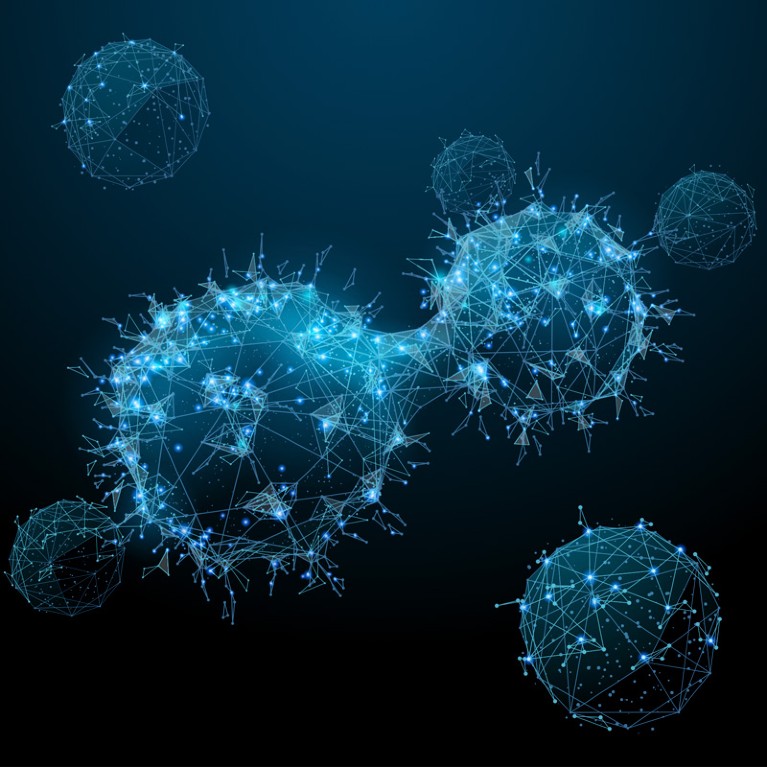 Cancer cells. Oncology low poly wireframe.
