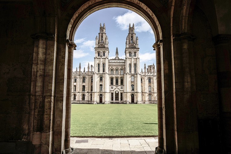 A deserted view of All Souls College in Oxford after students have been sent home due to COVID-19 concerns.