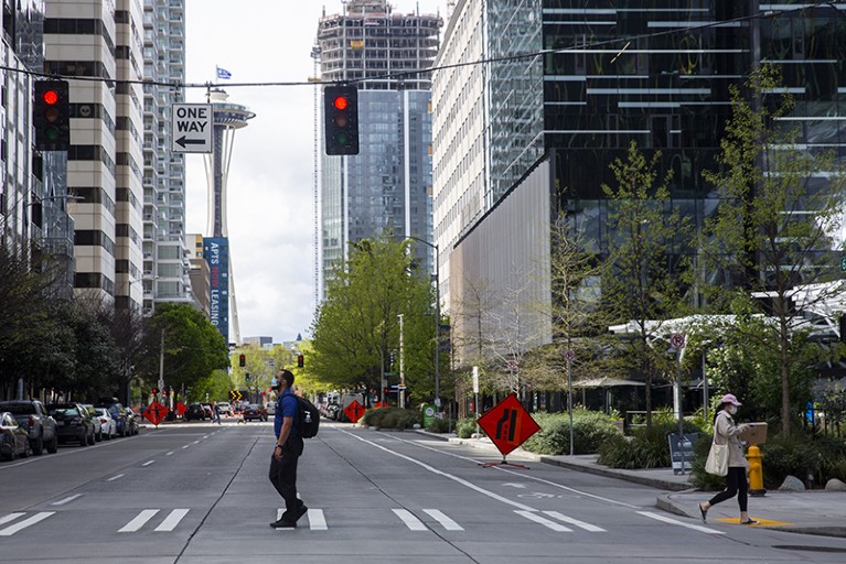 The nearly empty streets of downtown Seattle, Washington, USA