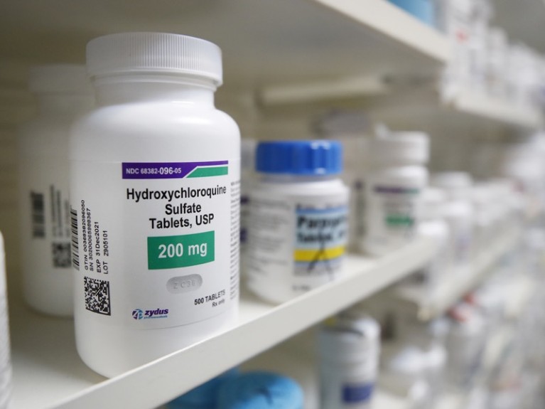 Hydroxychloroquine sits on a shelf at Rock Canyon Pharmacy in Provo, Utah.