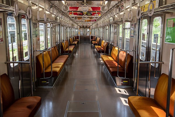 An empty train carriage in Tokyo.