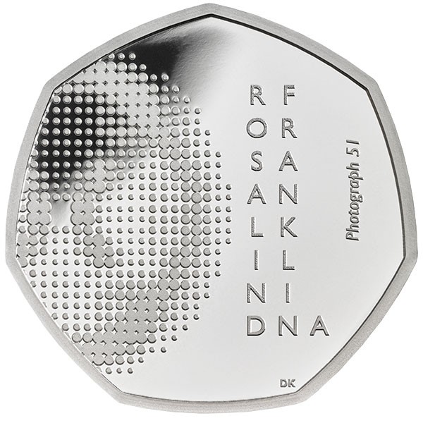 Image of the Royal Mint's Rosalind Franklin 100th anniversary coin reverse