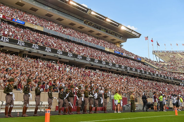 Fans look on during the game between the Auburn Tigers and the Texas A&M Aggies at Kyle Field in College Station, Texas.