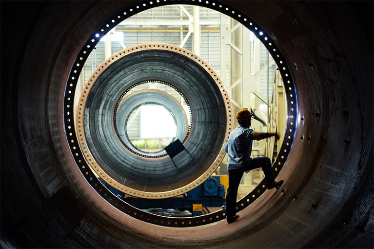 Photo of wind turbine production line in Nanjing, Jiangsu Province of China