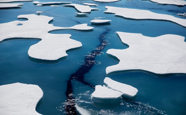 Sea ice breaks apart.