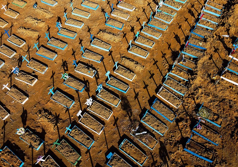 Graves in the Nossa Senhora Aparecida cemetery in Manaus, Brazil