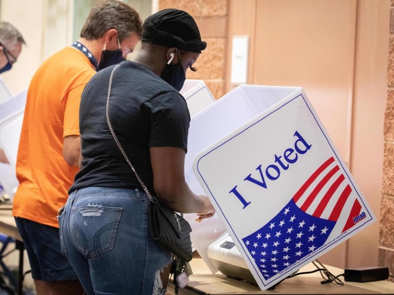 Voters cast their ballots in the voting booths at the early vote, South Carolina.