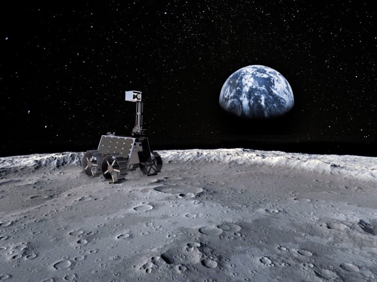 Emirates Lunar Mission. Artist impression of exact design of the new rover Rashid.