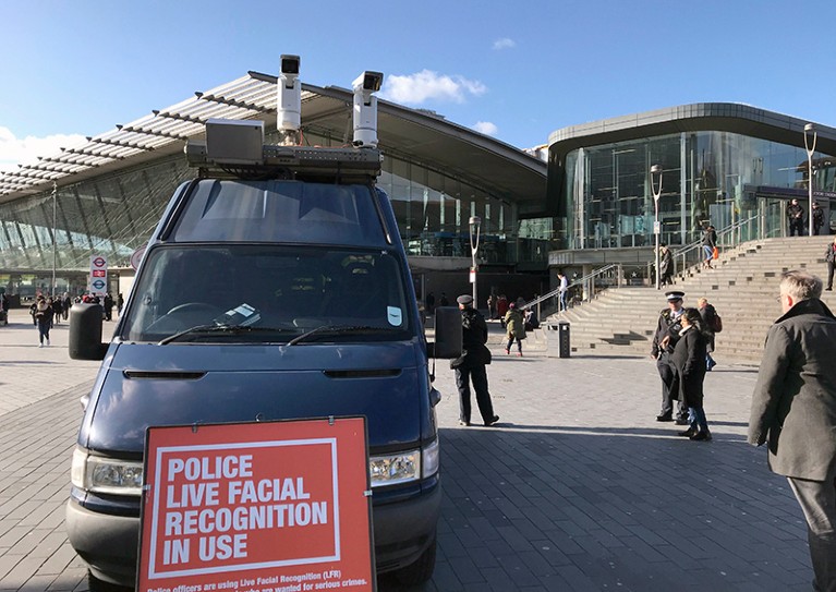 Police in London use facial recognition technology from a van