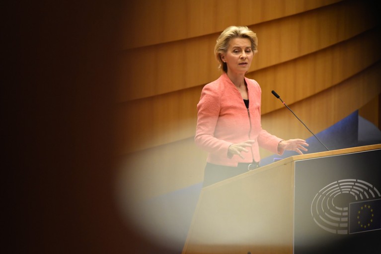 Ursula von der Leyen delivers a State of the Union address in the European Parliament in Brussels