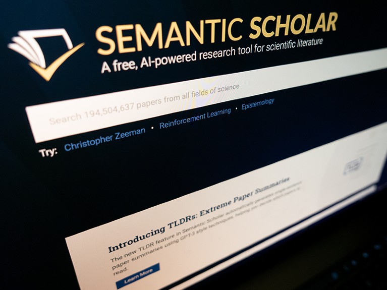 Computer screen showing the website of Semantic Scholar.