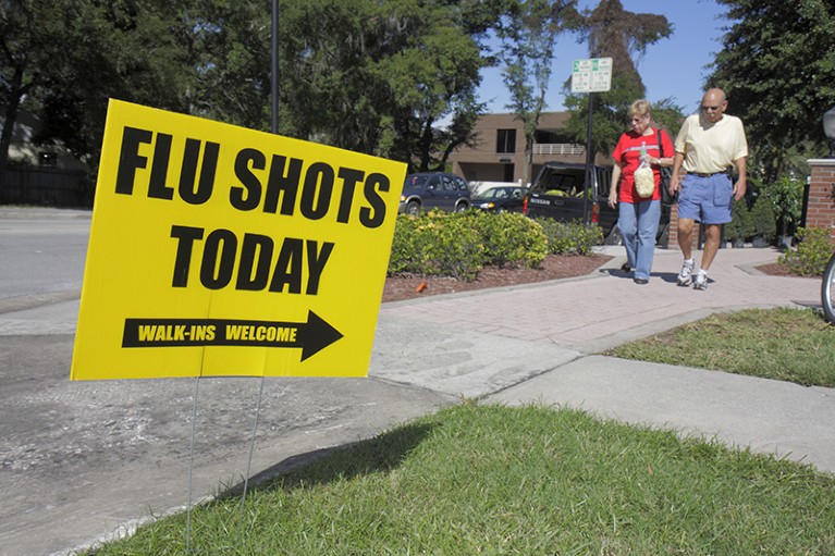 Flu shots sign on the street