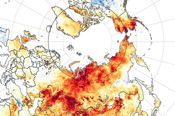 Map showing land surface temperature anomalies from 19 March to 20 June 2020