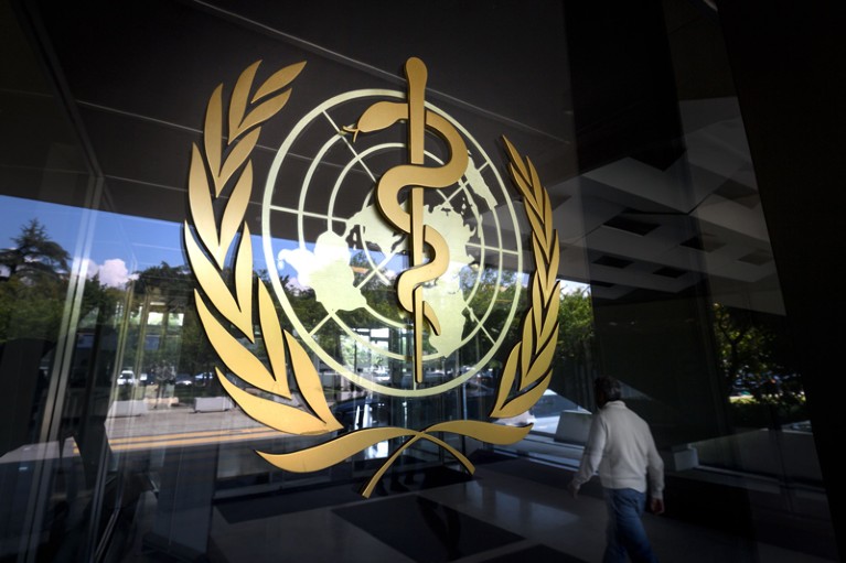 A sign of the World Health Organization