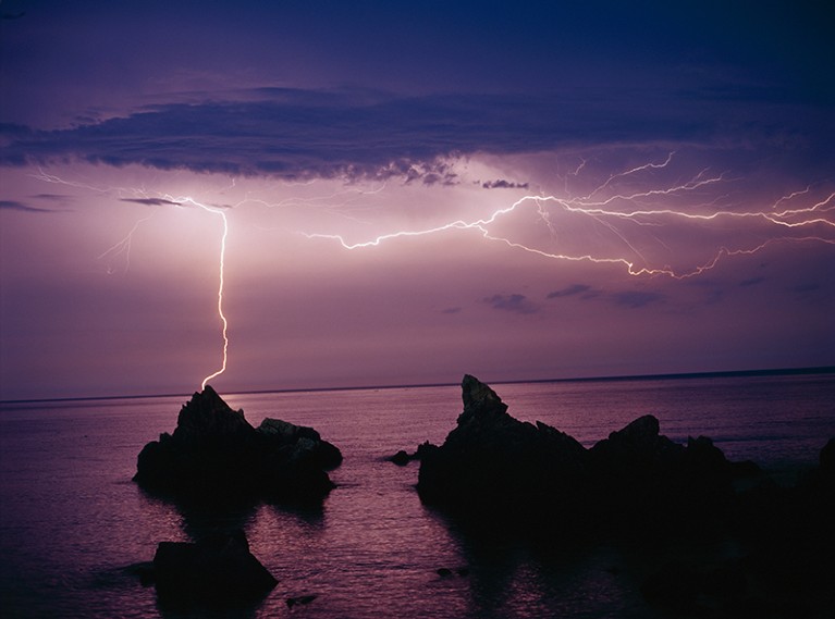 Lightning over water