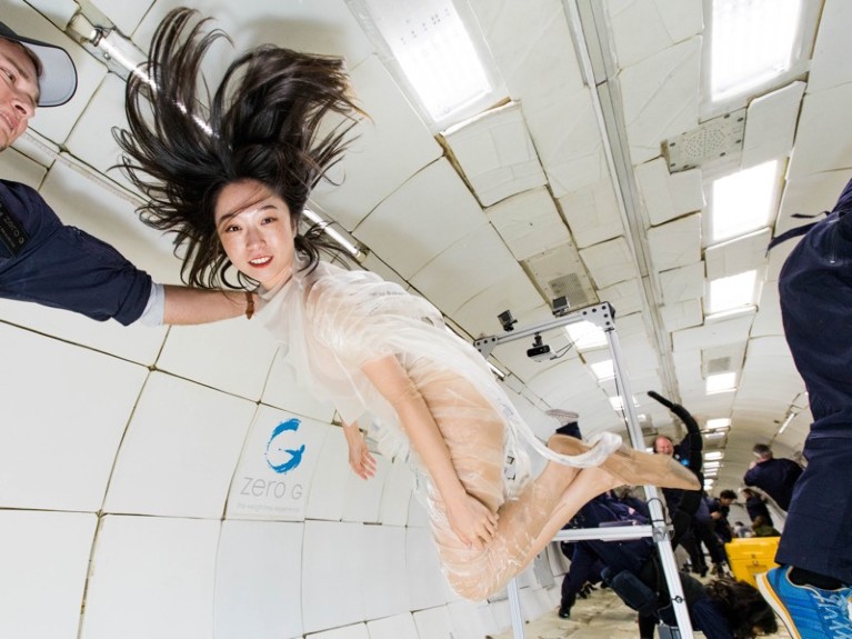 Xin Liu performs Mollastica in MIT Media Lab Space Exploration Initiative’s annual parabolic flight.