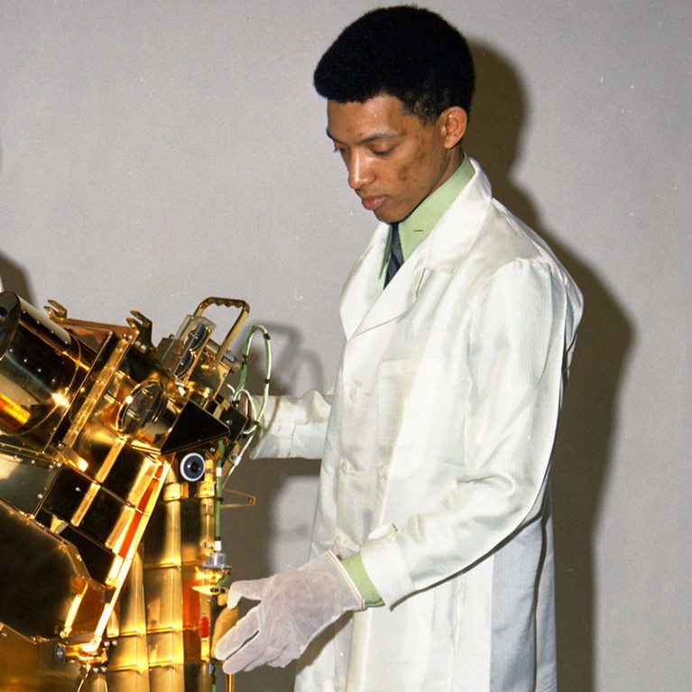 Gorge Carruthers with a gold-plated ultra-violet camera/spectrograph