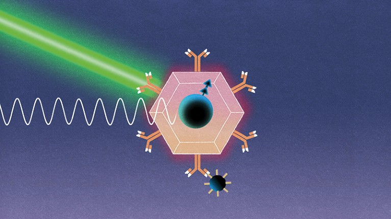 Schematic of a nanodiamond attached to a virus