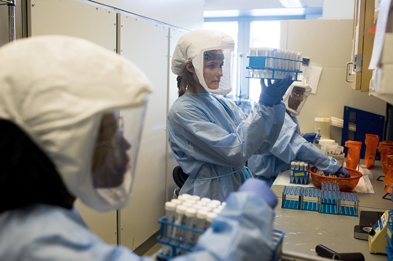 Coronavirus samples for genomic sequencing being unpacked in the Bonsignori Lab of Duke University in Durham, N.C., US