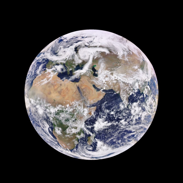 Enhanced-colour image of Earth from space.