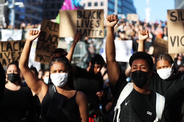 Protesters at a Black Lives Matter demonstration in Sweden