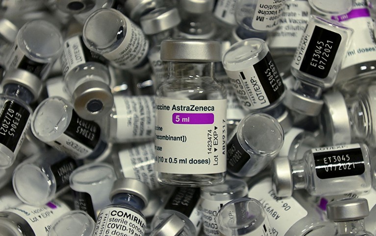 Empty vials of COVID-19 vaccines.