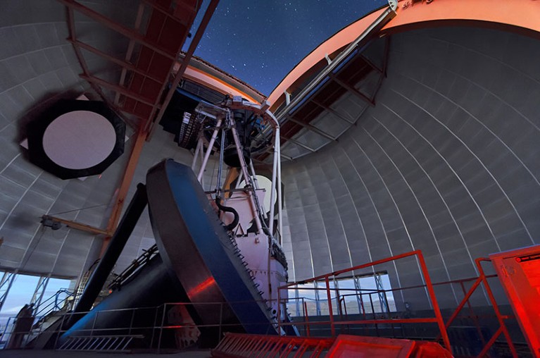 View from inside the dome of the Víctor M. Blanco 4-meter Telescope at the Cerro Tololo Inter-American Observatory.