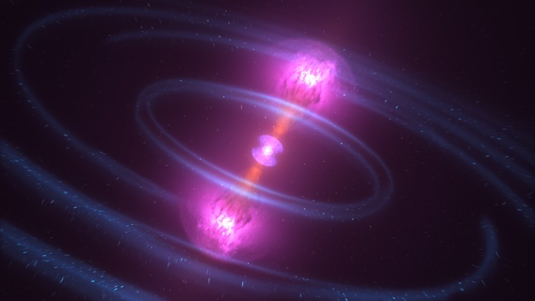 Illustration of the neutron star merger known as GW170817, detected on Aug. 17, 2017.