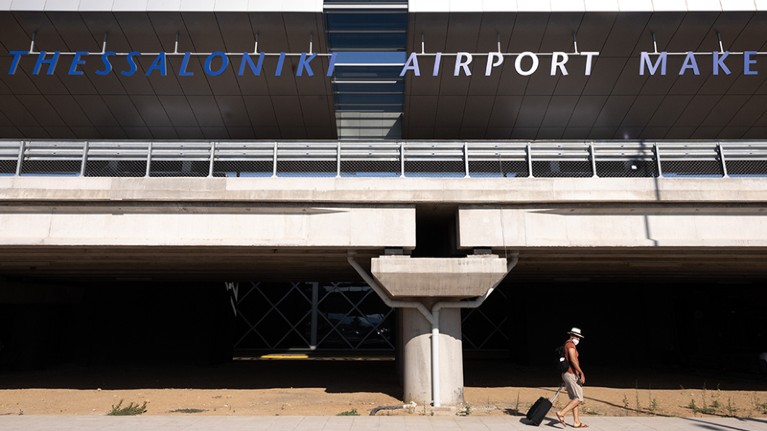 A passenger arrives at Thessaloniki Makedonia Airport (SKG), operated by Fraport Greece, in Thessaloniki, Sept 2021.