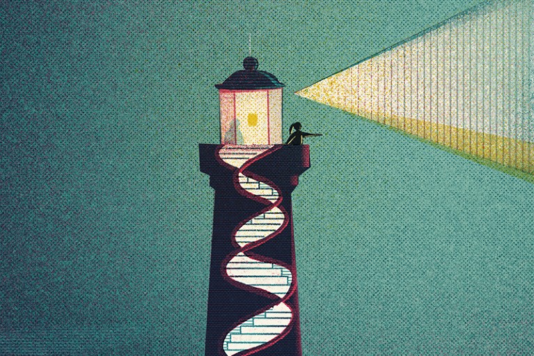 Illustration of DNA represented as lighthouse looking to gene therapy’s promise