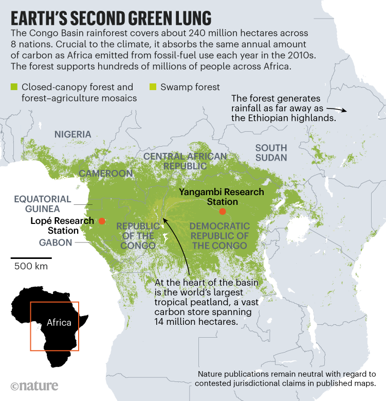 EARTH’S SECOND GREEN LUNG. Map showing the coverage of Africa's Congo Basin rainforest.