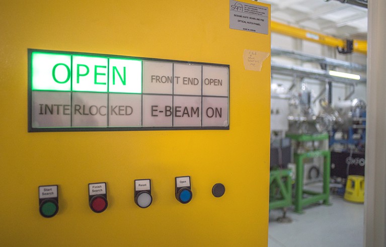A light with the word "open" is on at the SESAME particle accelerator-based facility in Jordan.
