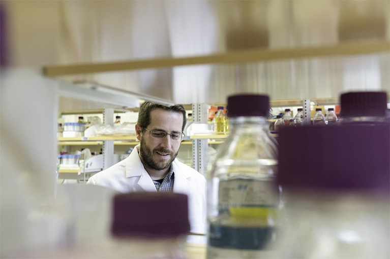 Jason S. McLellan, associate professor of molecular biosciences, photographed in a lab at The University of Texas