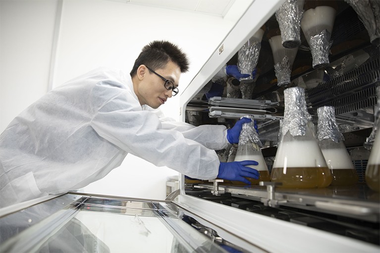 Structural biologist Jianping Wu working in a lab at Westlake University