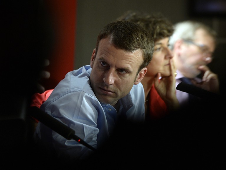 French Economy and Industry minister Emmanuel Macron during a symposium at Sciences Po in Paris, 2016.