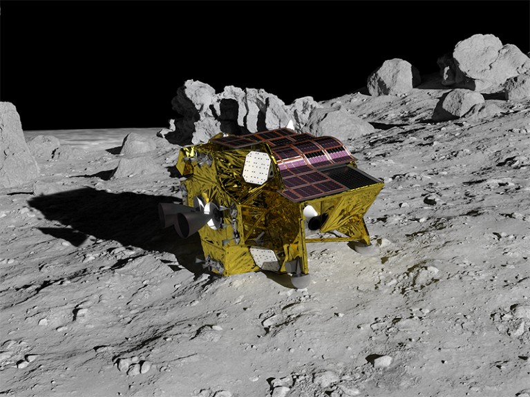 CG ilustrace chytrého Landeru JAXA pro vyšetřování Měsíce.