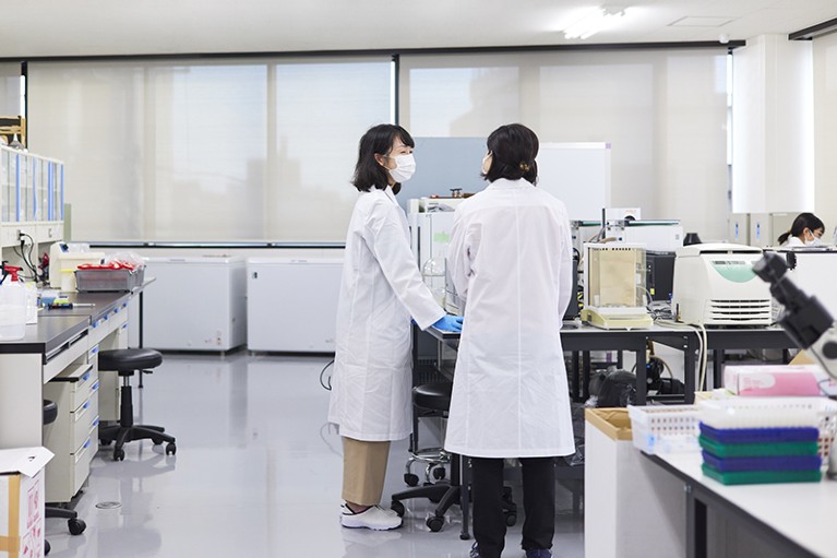 People on the research and development team in a laboratory in Japan.