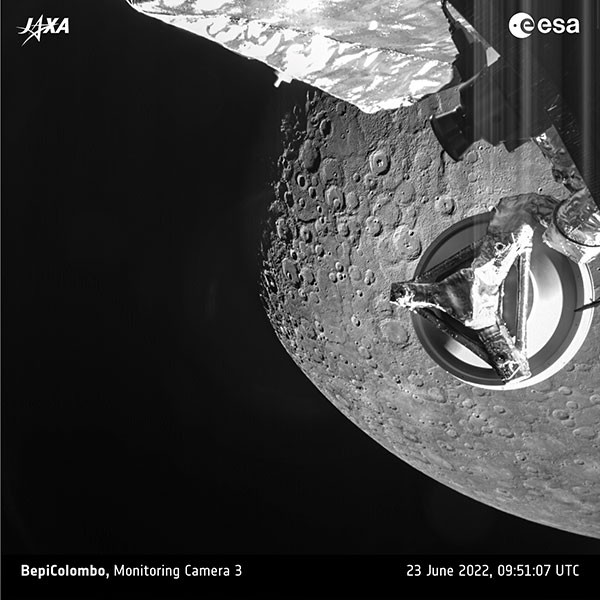 The joint European-Japanese BepiColombo mission captured this view of Mercury on 23 June 2022.