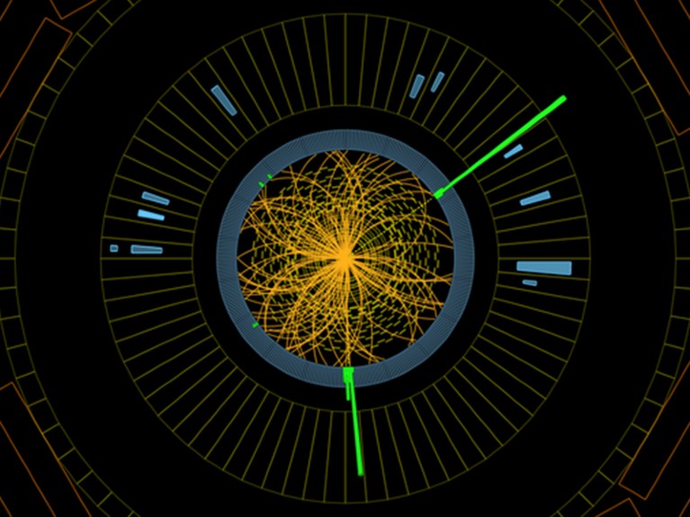 2012年CMS探测器在质子-质子质能为8 TeV中心记录的事件。