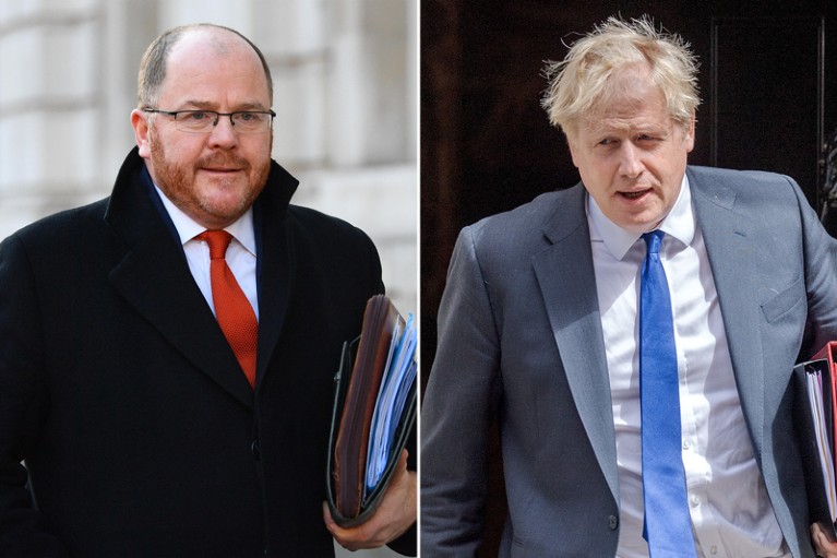 Composite image of George Freeman on the left and Boris Johnson on the right