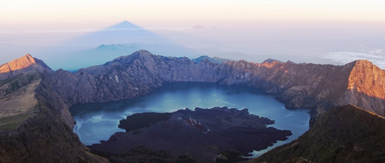 Wide view of Mt Rinjani, Lombok in Indonesia