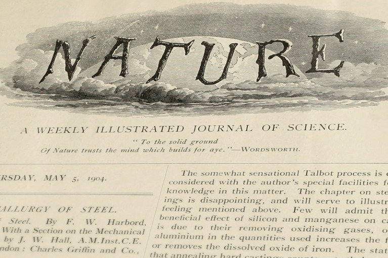 A page from a 1904 issue of Nature journal with an illustration of the northern hemisphere of the globe emerging from clouds