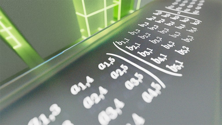 An illustration from DeepMind AI of math grid in grey and green with white numbers.