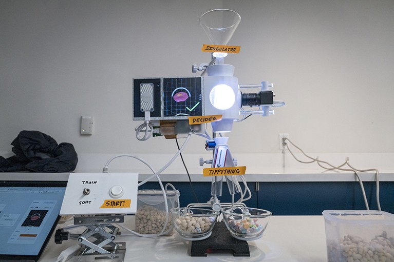 A device sits on a table during a Google AI event