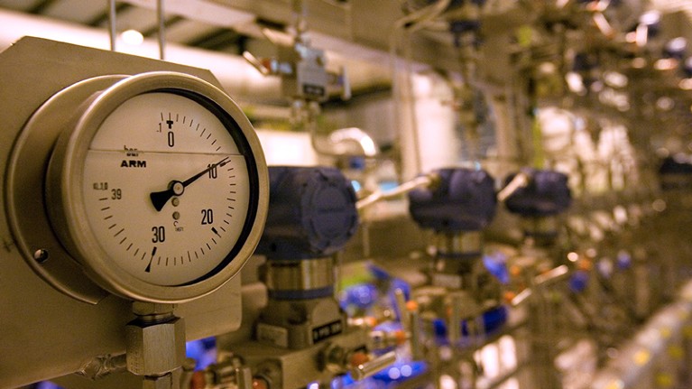 Pressure gauge at the CERN refrigerant plant.